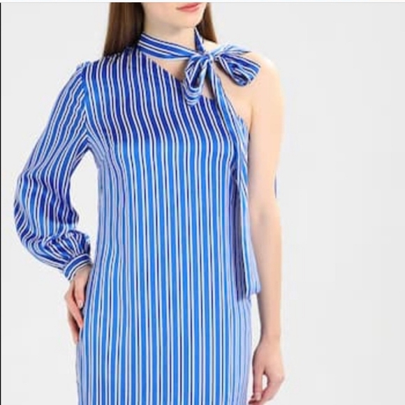 NWOT Banana Republic Blue Striped One Shoulder Midi Dress Size 2 - Picture 10 of 10